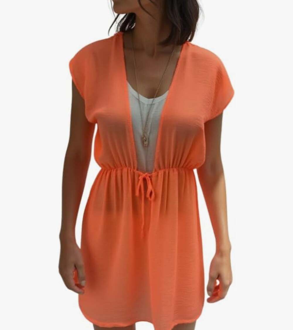 Elizabeth Plus Size 1X Neon Coral Sheer Beach Swim Cover Up NWOT